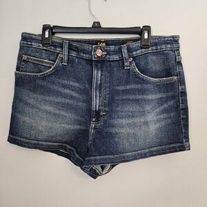 Lee Jean Shorts Blue Denim High Rise Pin Up Casual Neutral Classic